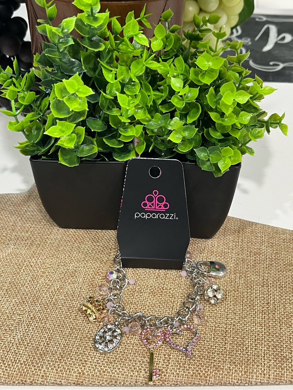 Paparazzi Silver and Pink Crystal Charm Bracelet